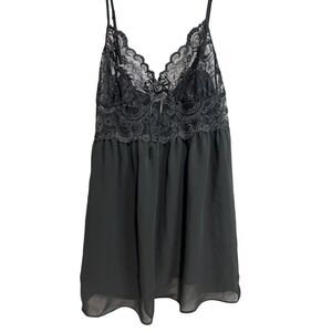 Enchanting Black Lace Trim Babydoll Chemise Nightgown M M 10 12